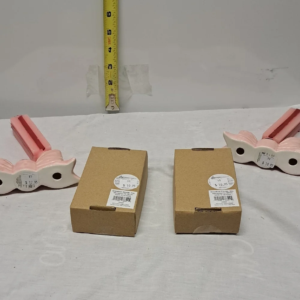 Creative Co-Op Pink and Red Striped Candles with Bow Holders
